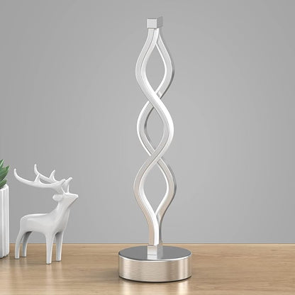 NUÜR Infinity Spiral LED Table Lamp Silver, Dimmable Metallic Bedside Lamp - Image 2