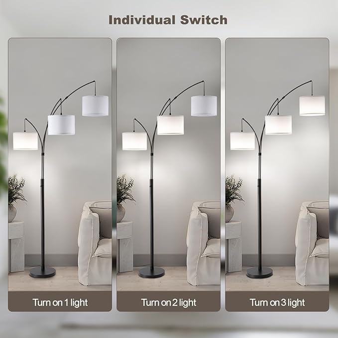 Fansdrick Floor lamp with Remote, 3 Light Arc Floor Lamps - Image 4