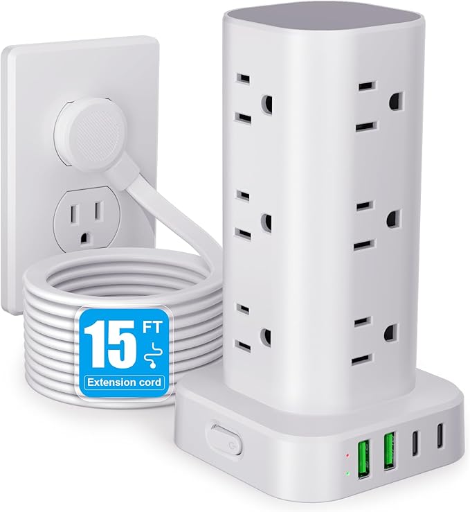 Power Strip Tower with Multiple Outlets, Flat Plug Surge Protector Tower by Unknown
