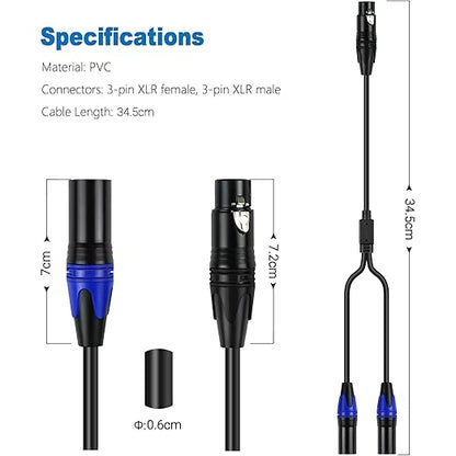 LanSenSu XLR Female to 2 XLR Male Patch Y Cable, Balanced Microphone Splitter - Image 2