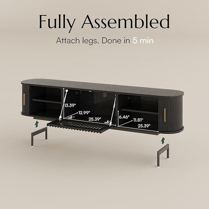 POVISON Fully-Assembled Mid Century Modern TV Stand, Sliding Tambour Door - Image 3