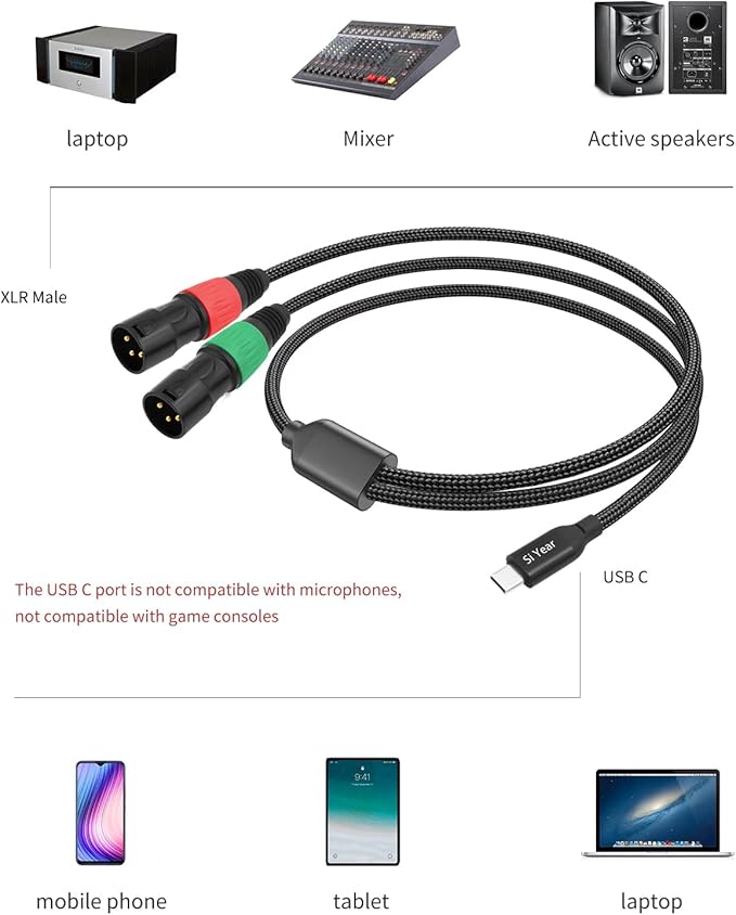 SiYear USB C to Dual XLR Male Audio Cable, Type C to 2 XLR Male Adapter Stereo - Image 4