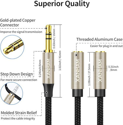XANHAM 3.5mm Audio Stereo Y Splitter TRS Aux 1/8 Inch Mini Jack Extension 1 in - Image 3