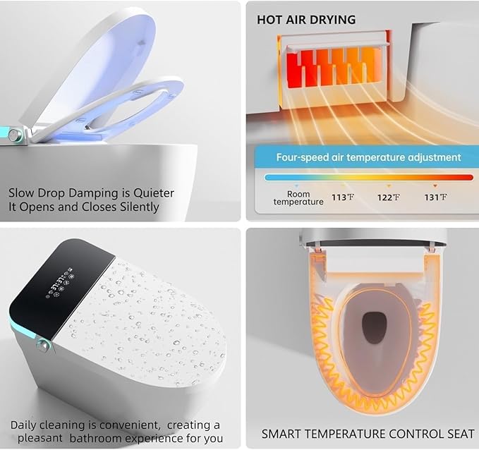Smart Toilet with Bidet Built In with Warm Water Sprayer and Dryer, Foot Sensor - Image 4