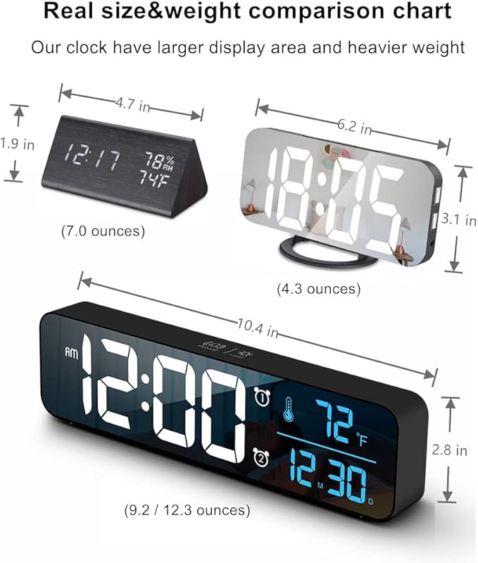 Abovsare Digital Clock for Bedroom, Clocks for Living Room Decor, Desk Table - Image 4