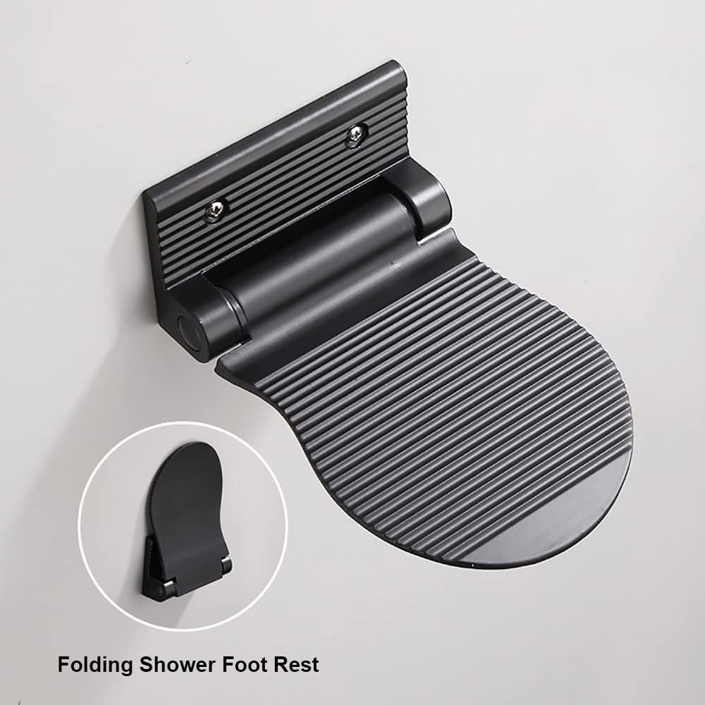 Shower Foot Rest for Shaving, Wall Mounted Folding Foot Stand for Bathroom, Black Metal