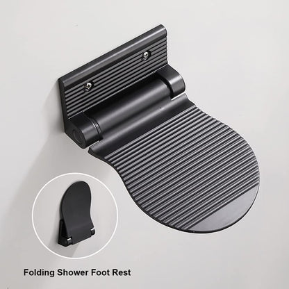 Shower Foot Rest for Shaving, Wall Mounted Folding Foot Stand for Bathroom, Black Metal