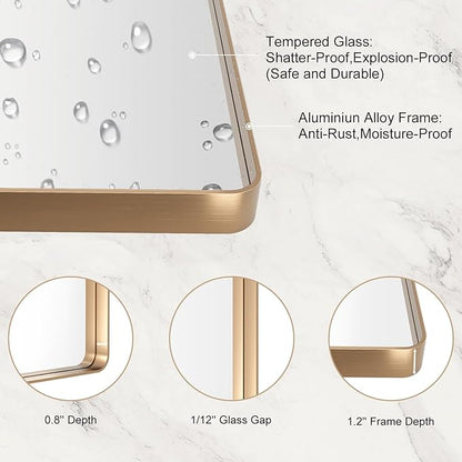 LOAAO 24”X36” Gold Bathroom Mirror, Rounded Rectangle Gold Frame Mirror - Image 5