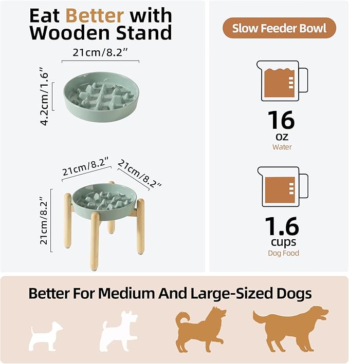 Ceramic 1.6 Cup Dog Raised Slow Feeder Set, Elevated Bowl - Image 2