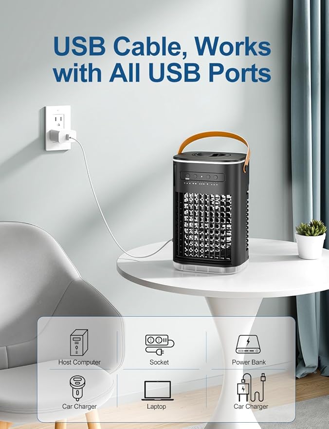 3-IN-1 Portable Air Conditioners, 5400mAh Built-In Battery Personal Evaporative - Image 8