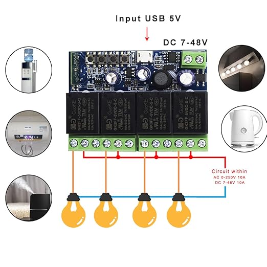Ewelink WiFi Wireless Smart Relay Module USB 5v 4 Channel Inching Self-Lock - Image 8