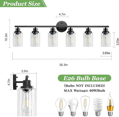 Guliaofo 6-Light E26 Black Bathroom Vanity Lights, Modern Bathroom Light - Image 2
