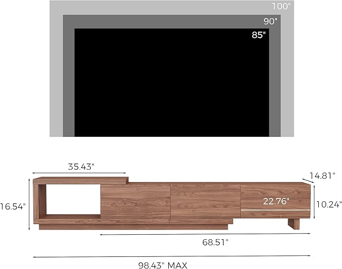 Etelifrank Extendable TV Stand for 65-100 Inches TVs – Walnut Entertainment - Image 2