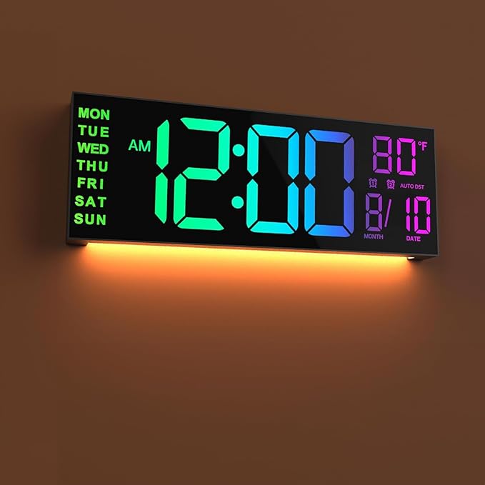 JALL 13" Large Digital Wall Mount Clock, Count Down Timer, Big LED, 8 RGB Color by JALL