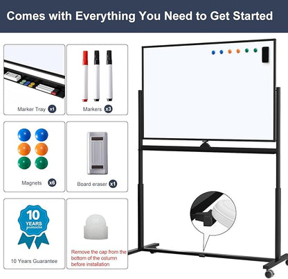 Rolling Whiteboard, 48 x 32 Inches Magnetic White Board - Image 5