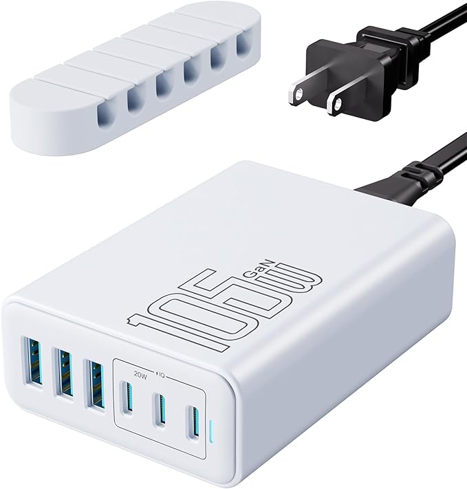 USB C Fast Charger, 105W GaN 6-Port Desktop USB Charging Station Hub, USB C by Nexwell