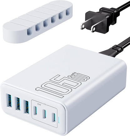 USB C Fast Charger, 105W GaN 6-Port Desktop USB Charging Station Hub, USB C by Nexwell