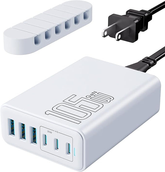 USB C Fast Charger, 105W GaN 6-Port Desktop USB Charging Station Hub, USB C by Nexwell