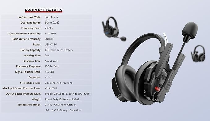 SYNCO XTALK XMax2 Wireless Intercom Headset System 2.4GHz 1640 feet 500 Meters - Image 9