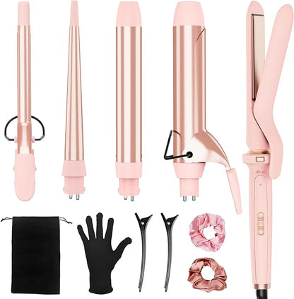 Ufree 5 in 1 Curling Iron with Ceramic Barrels, Curling Wand Set with Flat Iron by Ufree