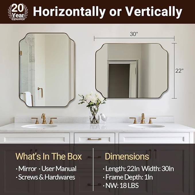 ANDY STAR Brushed Gold Mirror, Rounded Rectangle Bathroom Mirror - Image 2
