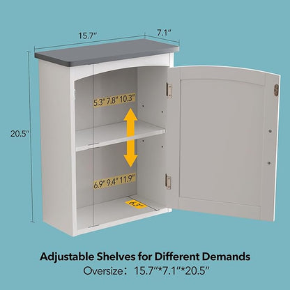 Bathroom Wall Cabinet 15 x 20 Inch Small Wall Cabinets Single Door Over Toilet - Image 7