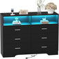 Dresser with Power Outlets and LED Lights Wooden 6 Drawer Dresser with Large by FJTJBSI
