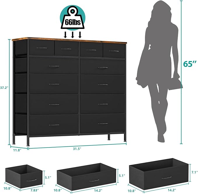 Dresser for Bedroom with 12 Drawers, Tall Fabric Drawer Dresser, Compact Chest - Image 3