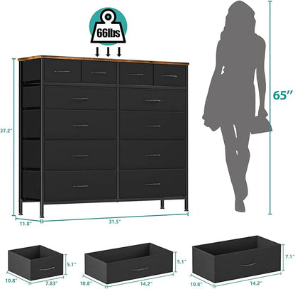 Dresser for Bedroom with 12 Drawers, Tall Fabric Drawer Dresser, Compact Chest - Image 3