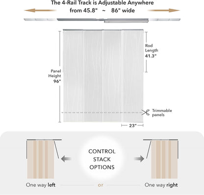 Panel Blinds Light Filter White 45.8"-86" x 96", Catch Me | White Light-Filtering Panel Blinds with Adjustable Track and Trim-to-Fit Panels for Windows and Patio Doors