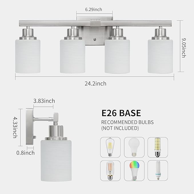 DIKAIDA Bathroom Vanity Light, 4-Light Nickel Modern Bathroom Light Fixtures - Image 3