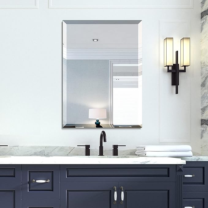 Mirrorons Beveled Mirror, Wall Mirror 24" x 32", Frameless Rectangle Bathroom - Image 3