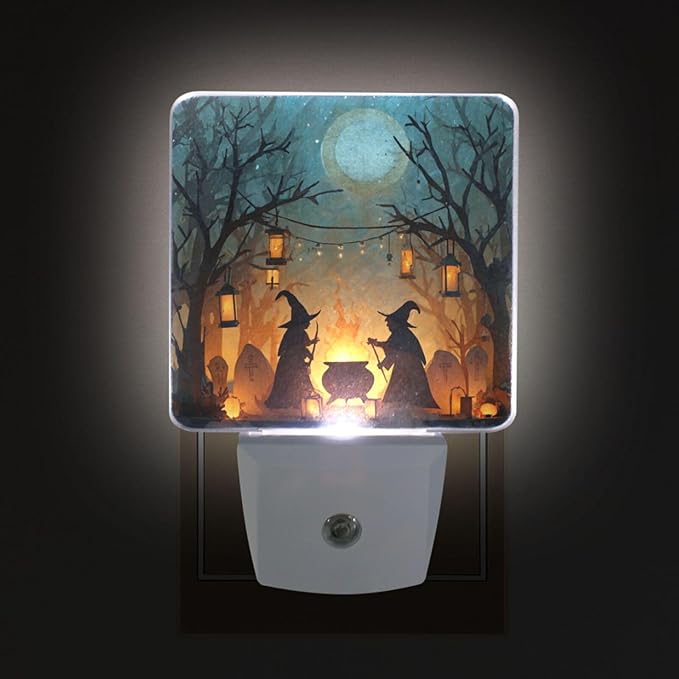 Pigsaly Led Night Light Halloween Witches Cauldron Tombstones Bare Trees Night - Image 4
