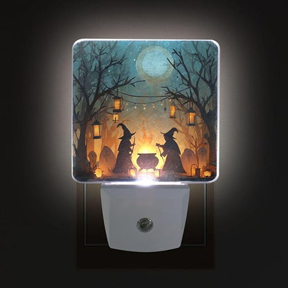 Pigsaly Led Night Light Halloween Witches Cauldron Tombstones Bare Trees Night - Image 4