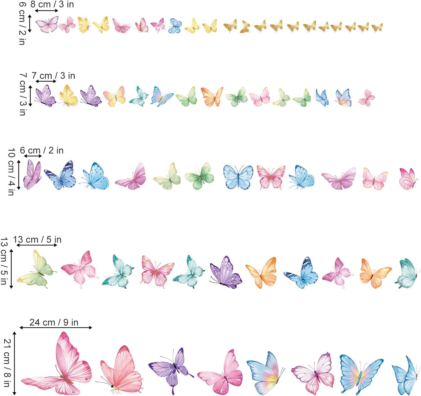 wondever Watercolor Butterfly Wall Decals Pink Butterflies Wall Stickers | Peel and Stick, Removable, Wall Art Decals, Wall Decoration, Kids Room, Girls Bedroom Baby Nursery Playroom Decor
