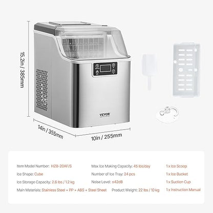 VEVOR Countertop Ice Maker, 24 Cubes Ready in 15 Mins, 45lbs in 24Hrs, - Image 7