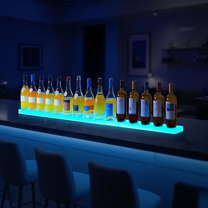 VEVOR LED Lighted Liquor Bottle Display, 1 Tier 60 Inches Whiskey Rack - Image 2