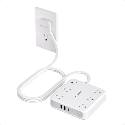 TESSAN Surge Protector Power Strip 2100J, 5 Ft Flat Plug Extension Cord by TESSAN