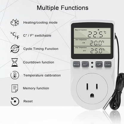KETOTEK Digital Thermostat Outlet Plug Temperature Controller Outlet Socket - Image 2