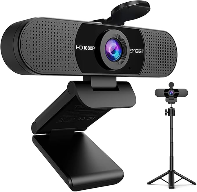 EMEET C960 Webcam with Tripod, 1080P Webcam with Microphone, Adjustable Height by EMEET