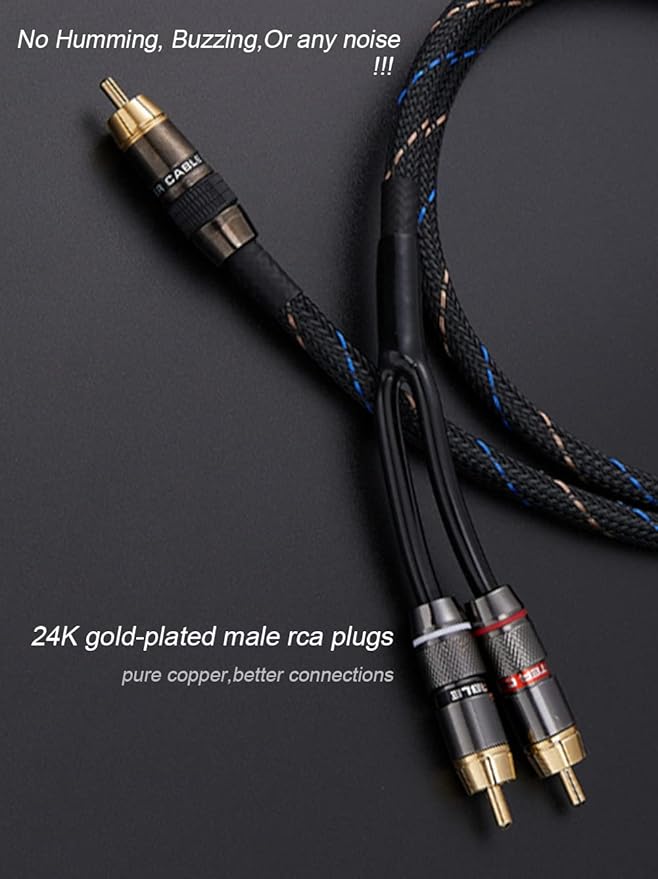 JORZOR Audiophile RCA to 2RCA Subwoofer Cable - 2M Oxygen-Free Copper - Image 3