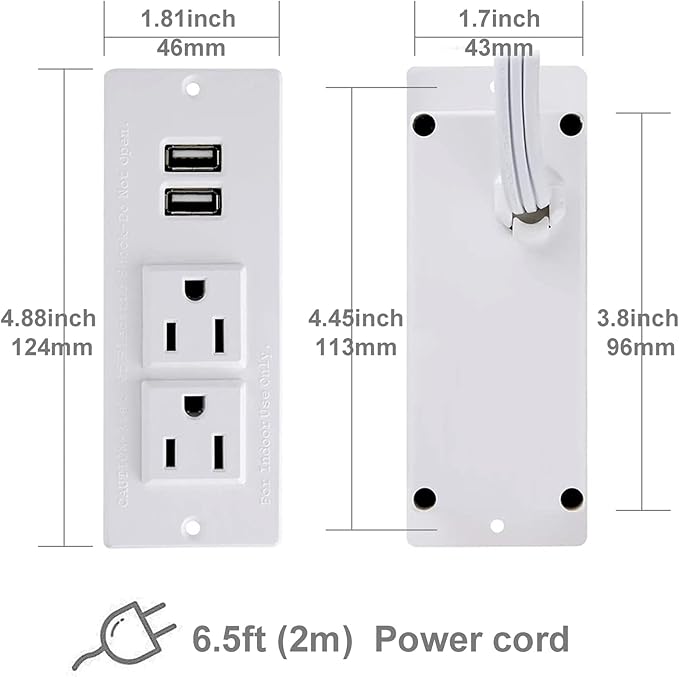 Recessed Power Strip with USB Mountable Power Strip with USB 2 Power Outlets 2 - Image 3