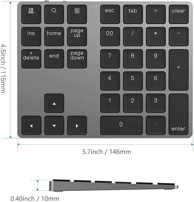 Bluetooth Number Pad, Lekvey Aluminum Rechargeable Wireless Numeric Keypad Slim - Image 6