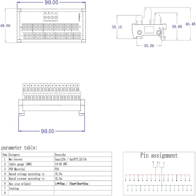 ANMBEST 2 in 16 Out Terminal Blocks Module, 25A DIN Rail and Panel Mounting - Image 5