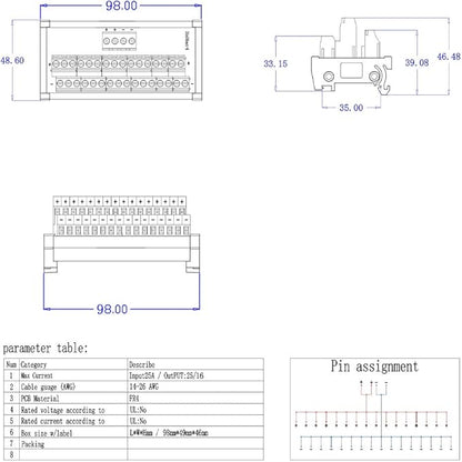 ANMBEST 2 in 16 Out Terminal Blocks Module, 25A DIN Rail and Panel Mounting - Image 5