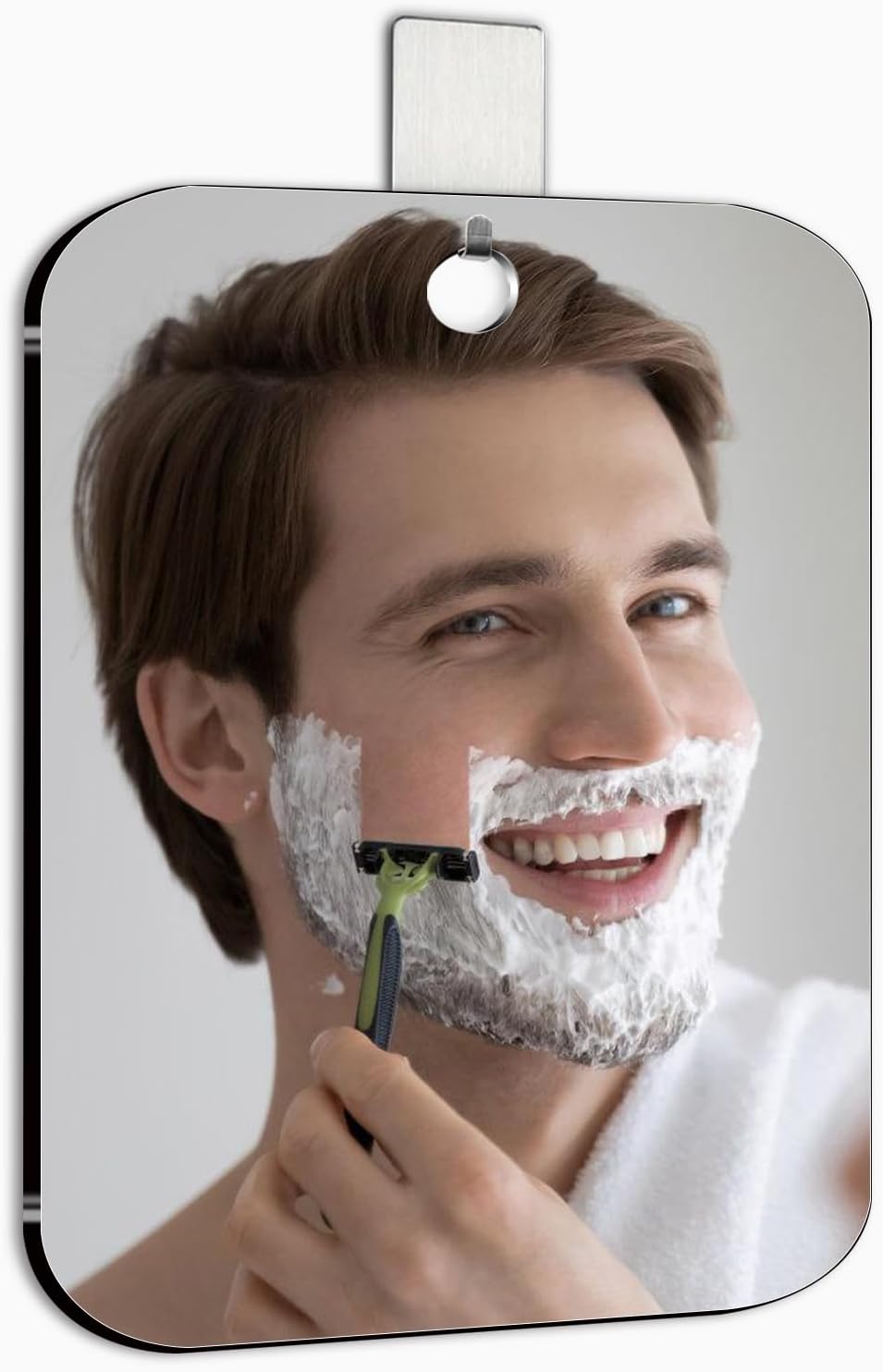Thicken Shower Mirror Fogless for Shaving,(Medium 8.20x6.23 Inch) Anti Fog Shaving Mirror Holder NO-Drilling, No Fog Free Waterproof,Medium Wall Mounted Bathroom Accessories Camping Hanging Men
