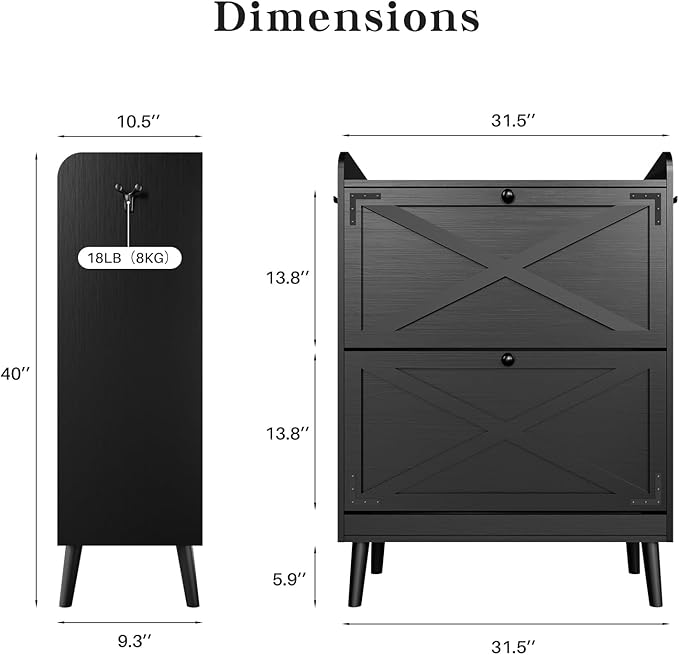 Shoe Storage Cabinet with 2 Flip Drawers & Adjustable Shelves, Freestanding - Image 2