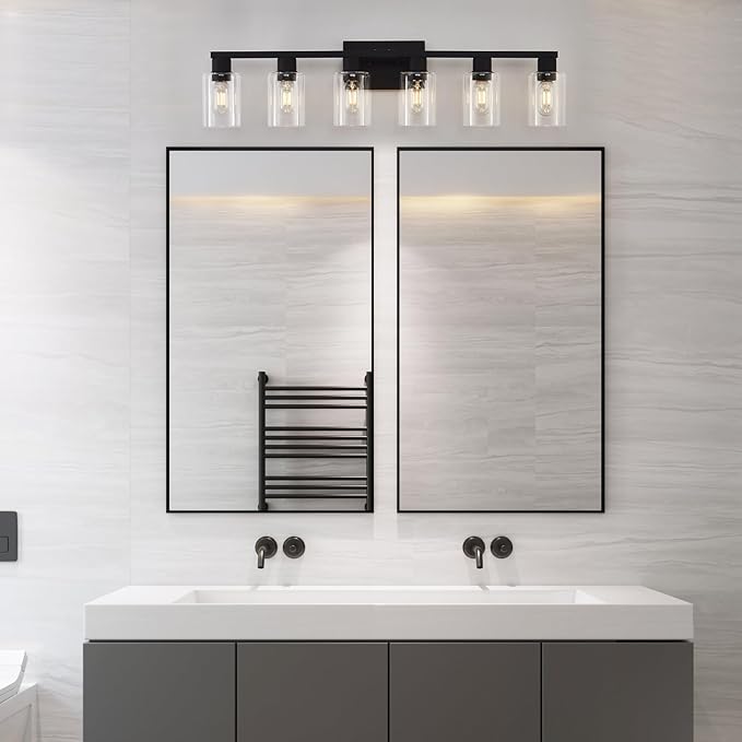 Black Bathroom Light Fixtures, 6-Light Bathroom Lighting Fixtures Over Mirror - Image 4