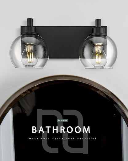 METWET Bathroom Light Fixtures, 2 Light Matte Black Vanity Light, Modern Wall - Image 4