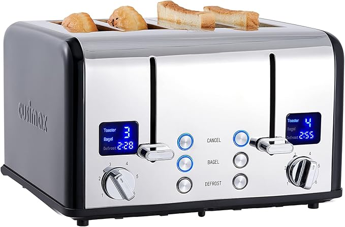 CUSIMAX 4 Slice Toaster, Stainless Steel, Ultra-Clear LED Display & Extra Wide by CUSIMAX